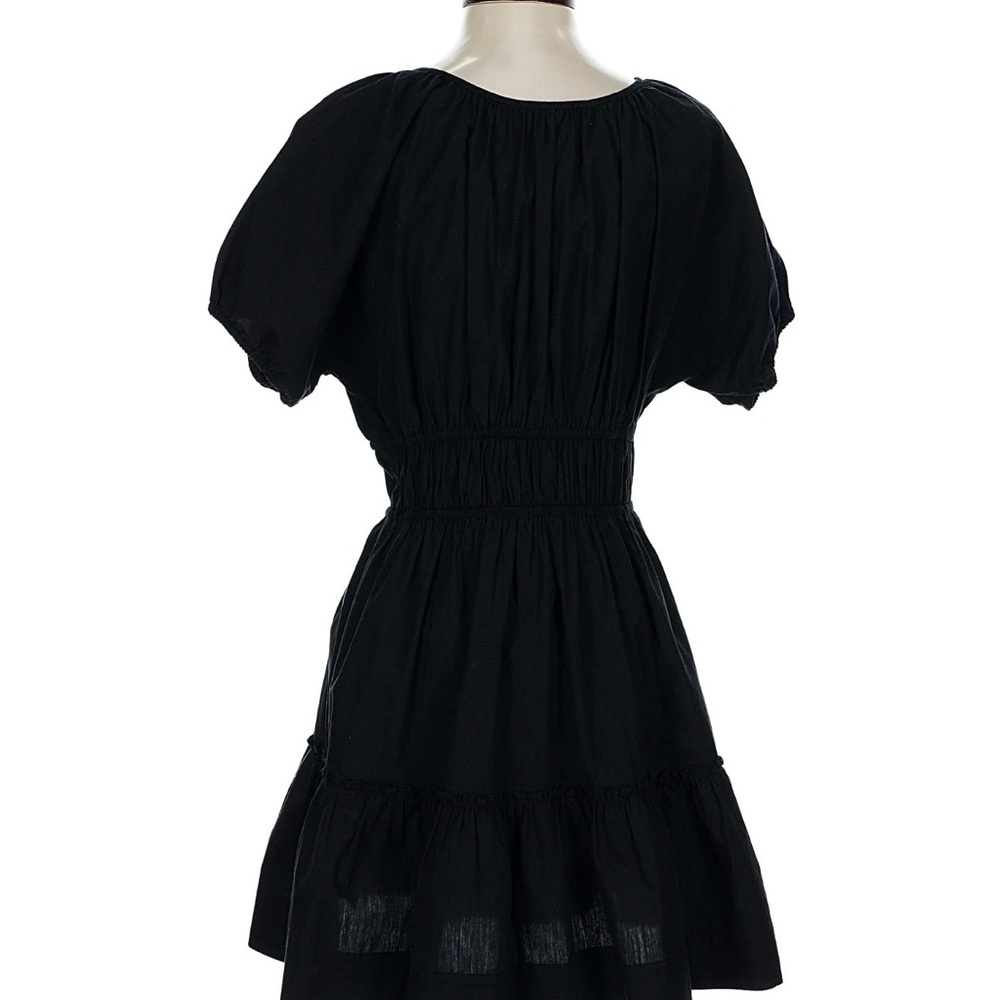 Smocked Waist Black Mini Dress with Puff Sleeves